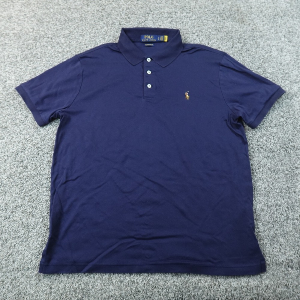 Ralph Lauren Polo Shirt Mens L Blue Custom Slim Fit Flesh Pony Short Sleeve Golf